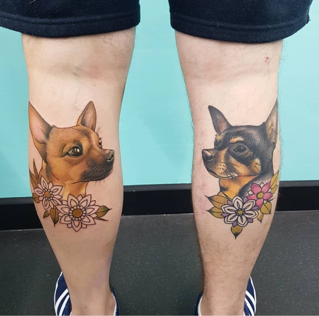 chihuahua tattoo idea for legs